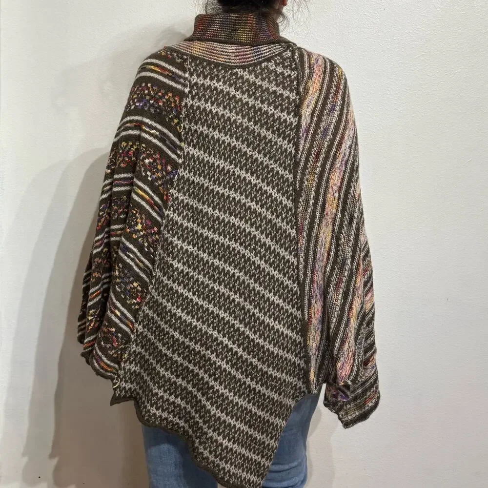 Free People Brown Multi Wool Alpaca Knit Poncho Sz S - Picture 10 of 12